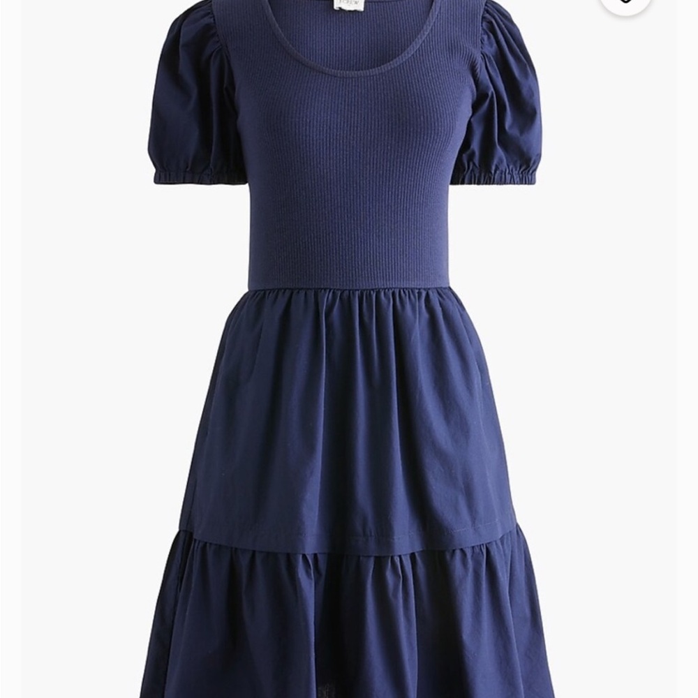 J.Crew Factory Puff-Sleeve Knit Mixy Mini Dress — Navy, Size Medium, NWT